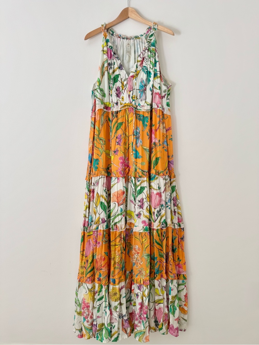 PQ Swim x Anthropologie Floral Ruffle Tiered Maxi Dress Orange White Size L - Picture 2 of 16